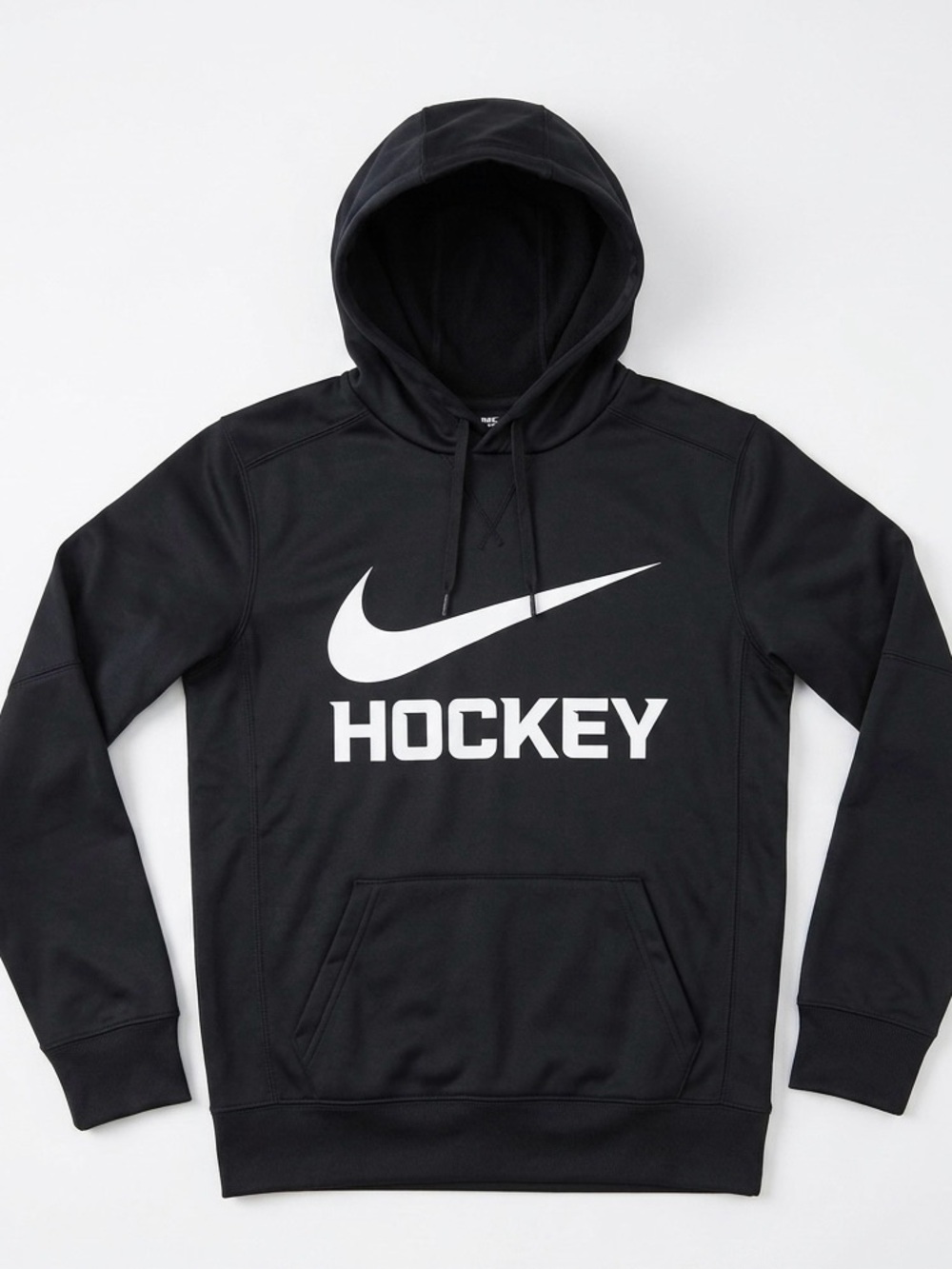 Nike Black Hoodie with White Swoosh and HOCKEY Print